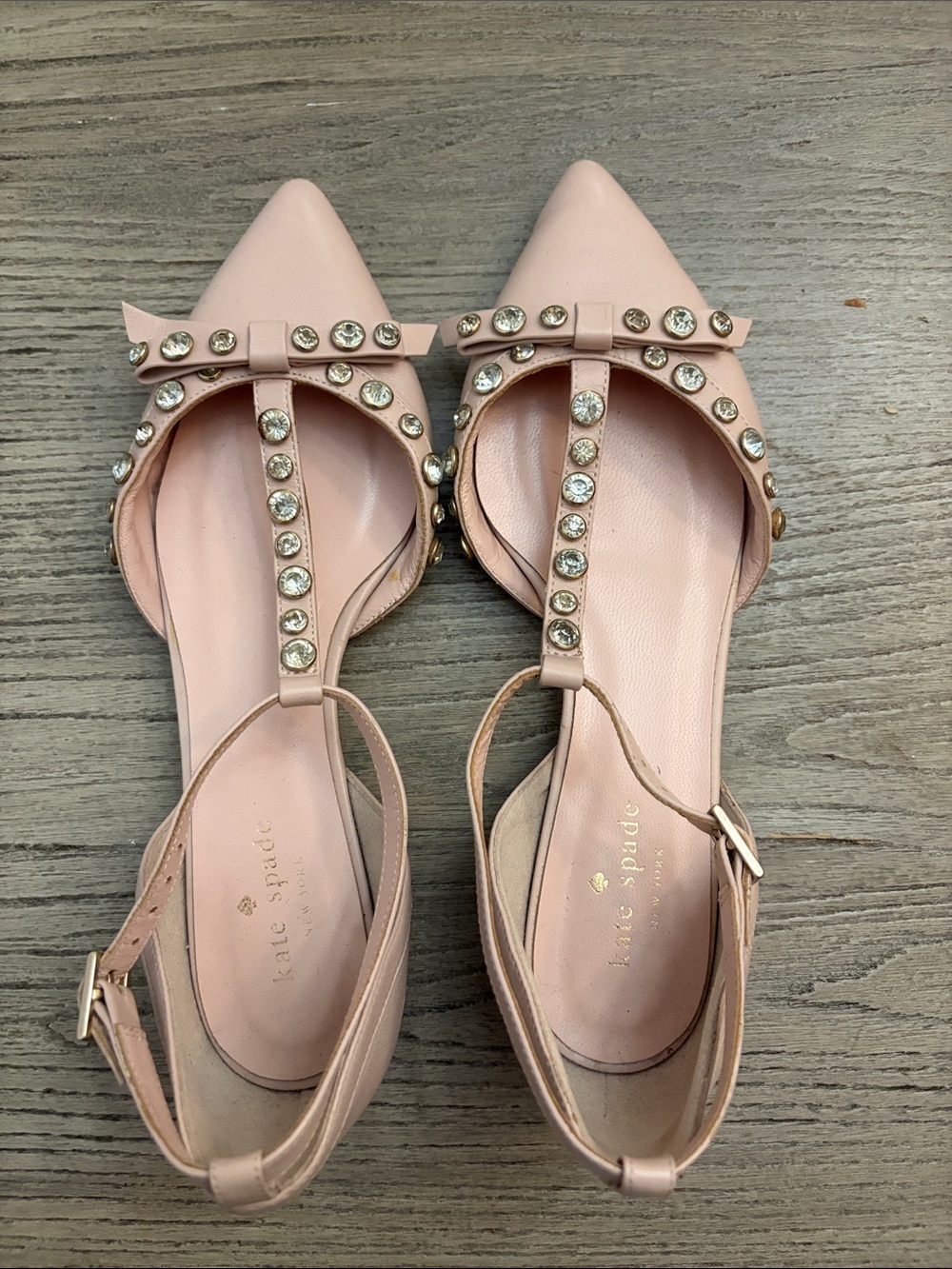 kate spade Blush Pink Crystal-Studded Pointed Slingback Flats - Picture 2 of 3